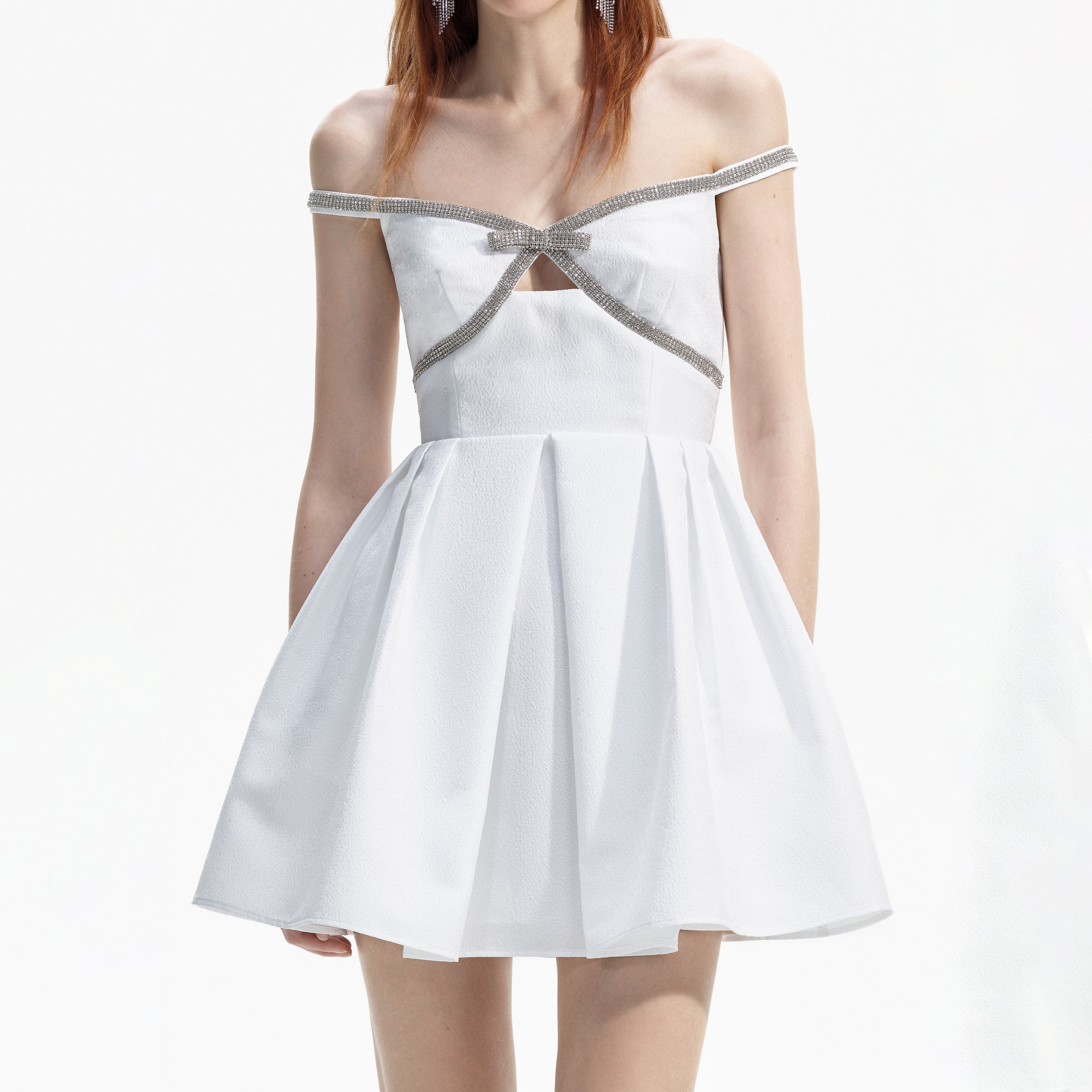 White Textured Diamante Mini Dress