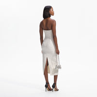 Cream Sequin Boucle Strapless Midi Dress
