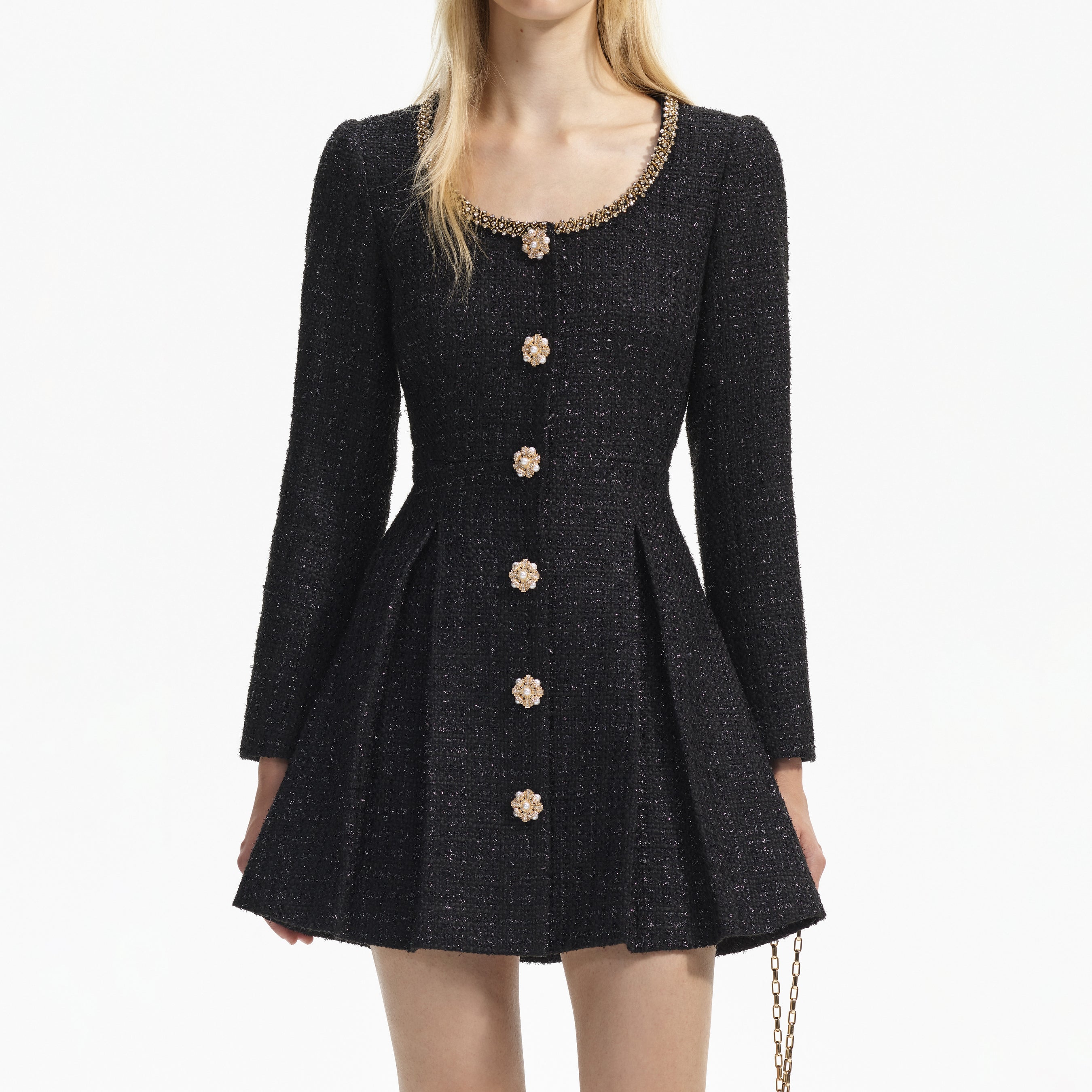 Black Boucle Tailored Mini Dress
