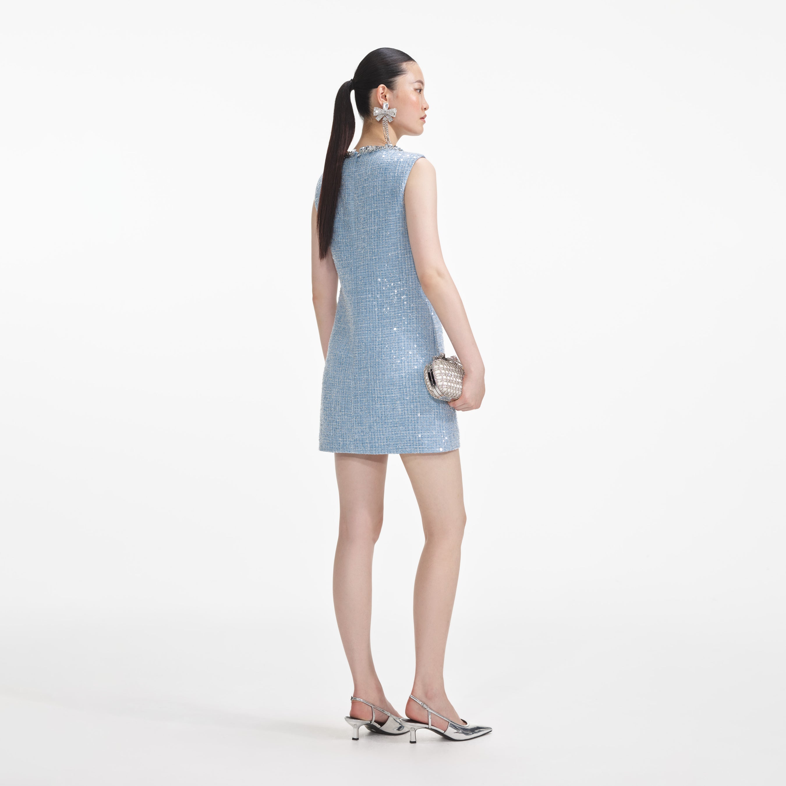 Blue Sequin Boucle Mini Dress