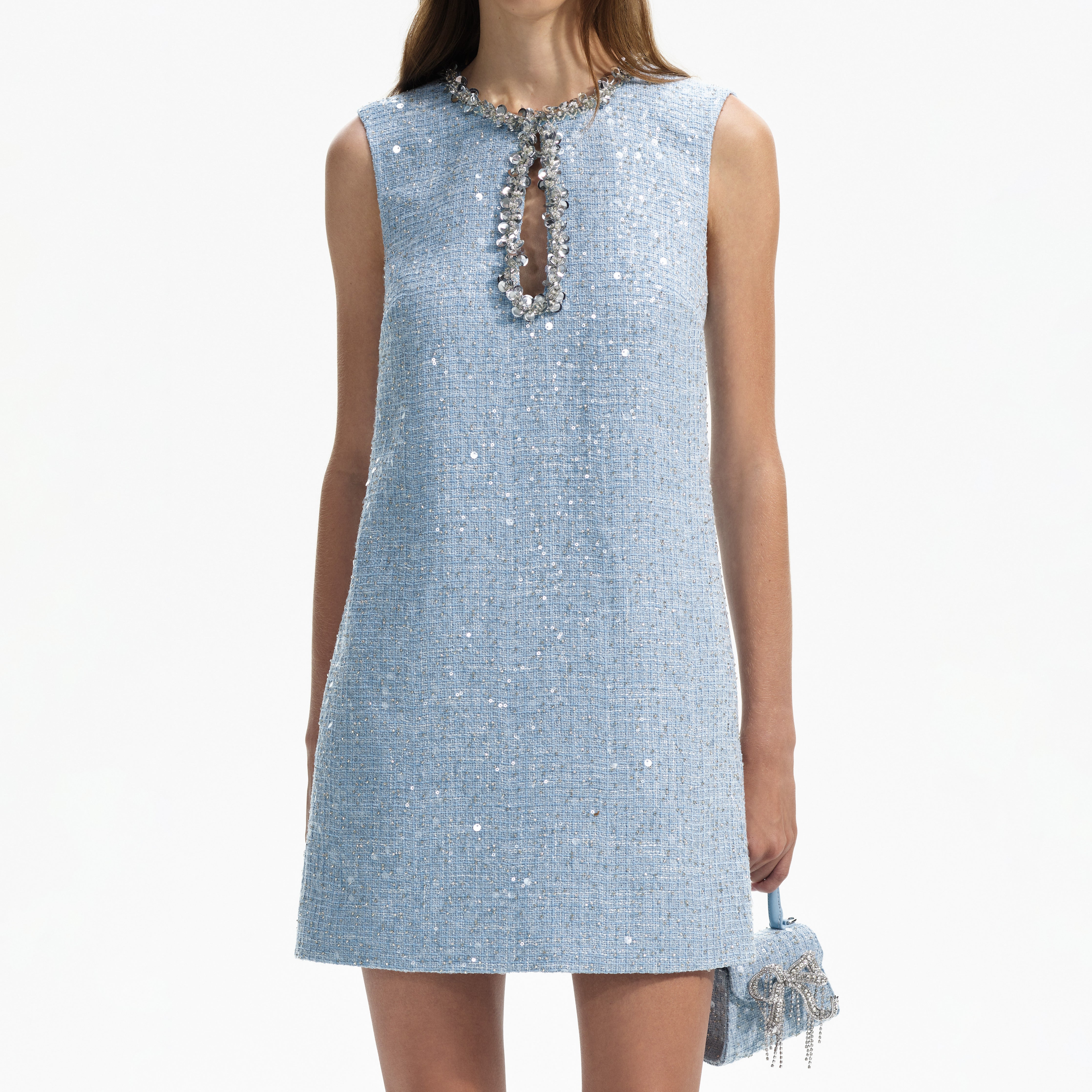 Blue Sequin Boucle Mini Dress – self-portrait