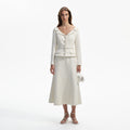 Cream Boucle Tailored Off Shoulder Midi Dress