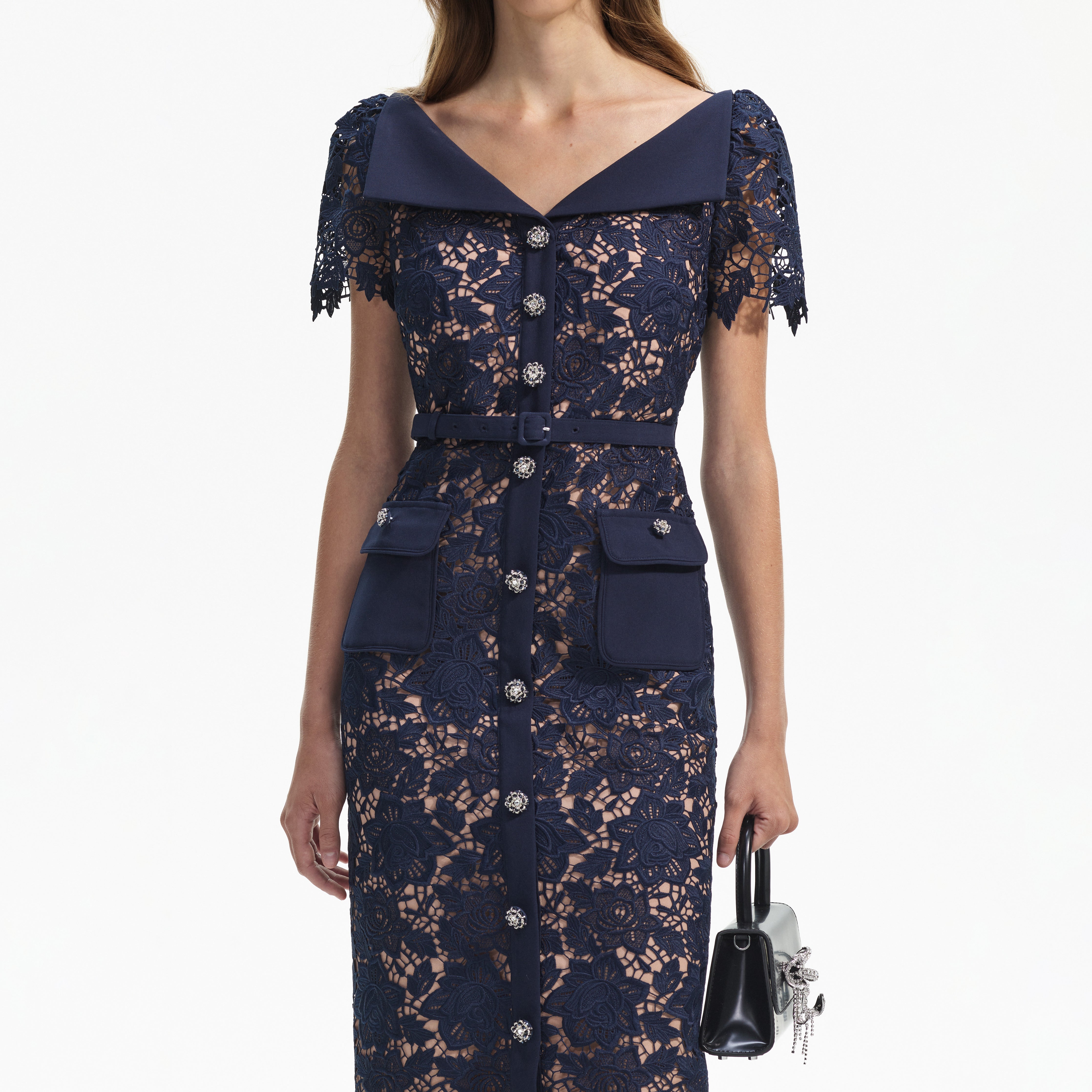 Self portrait sale navy lace dress