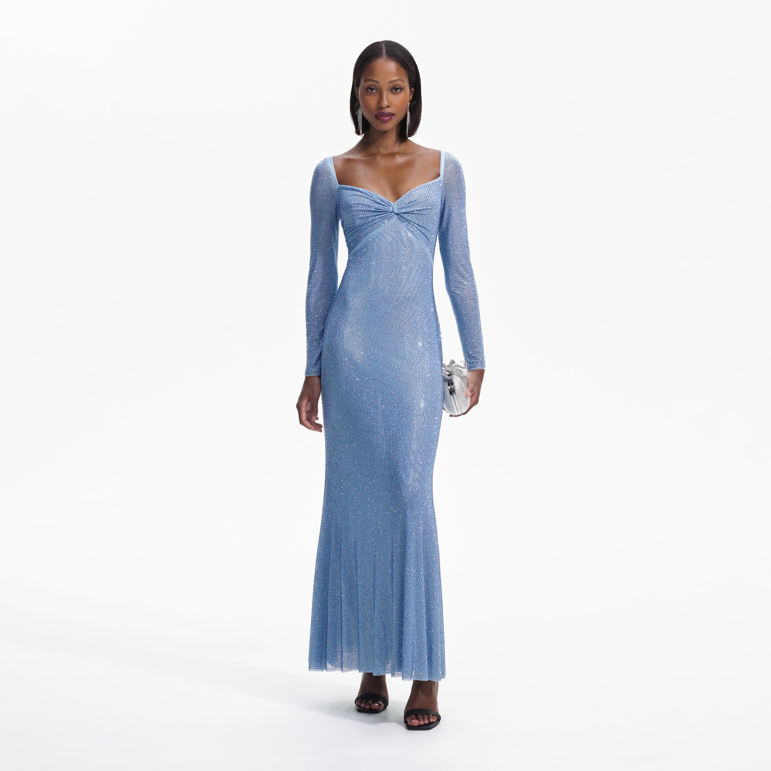 Blue Iridescent Rhinestone Maxi Dress