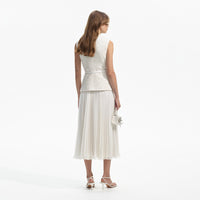 Cream Sequin Boucle Tailored Midi Dress