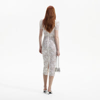 Cream Cord Lace V-Neck Midi Dress