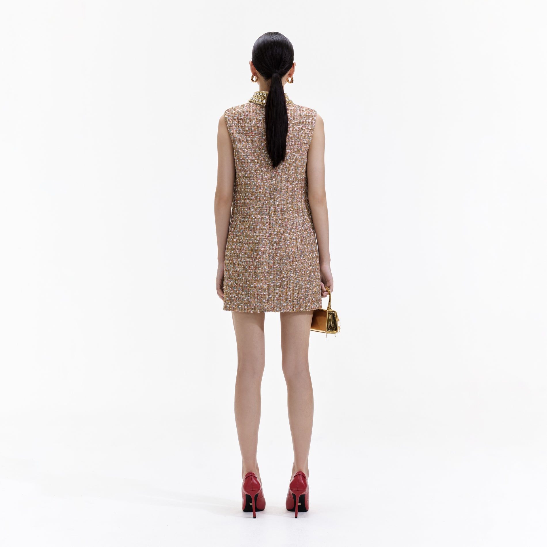 Red Checked bouclé-tweed mini dress, Self-Portrait
