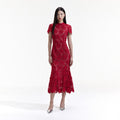 Red Flower Lace Midi Dress