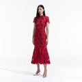 Red Flower Lace Midi Dress
