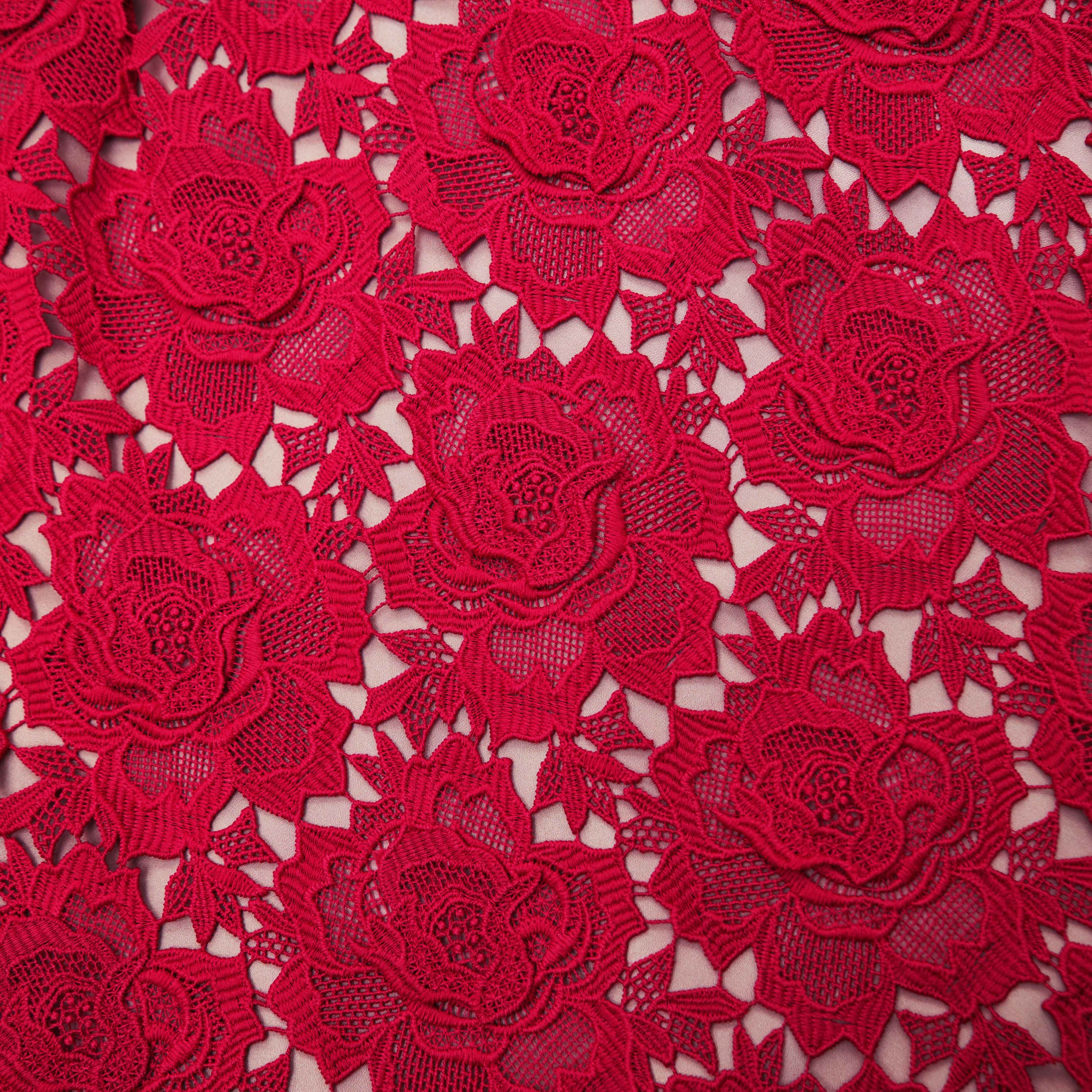 Red Flower Lace Midi Dress