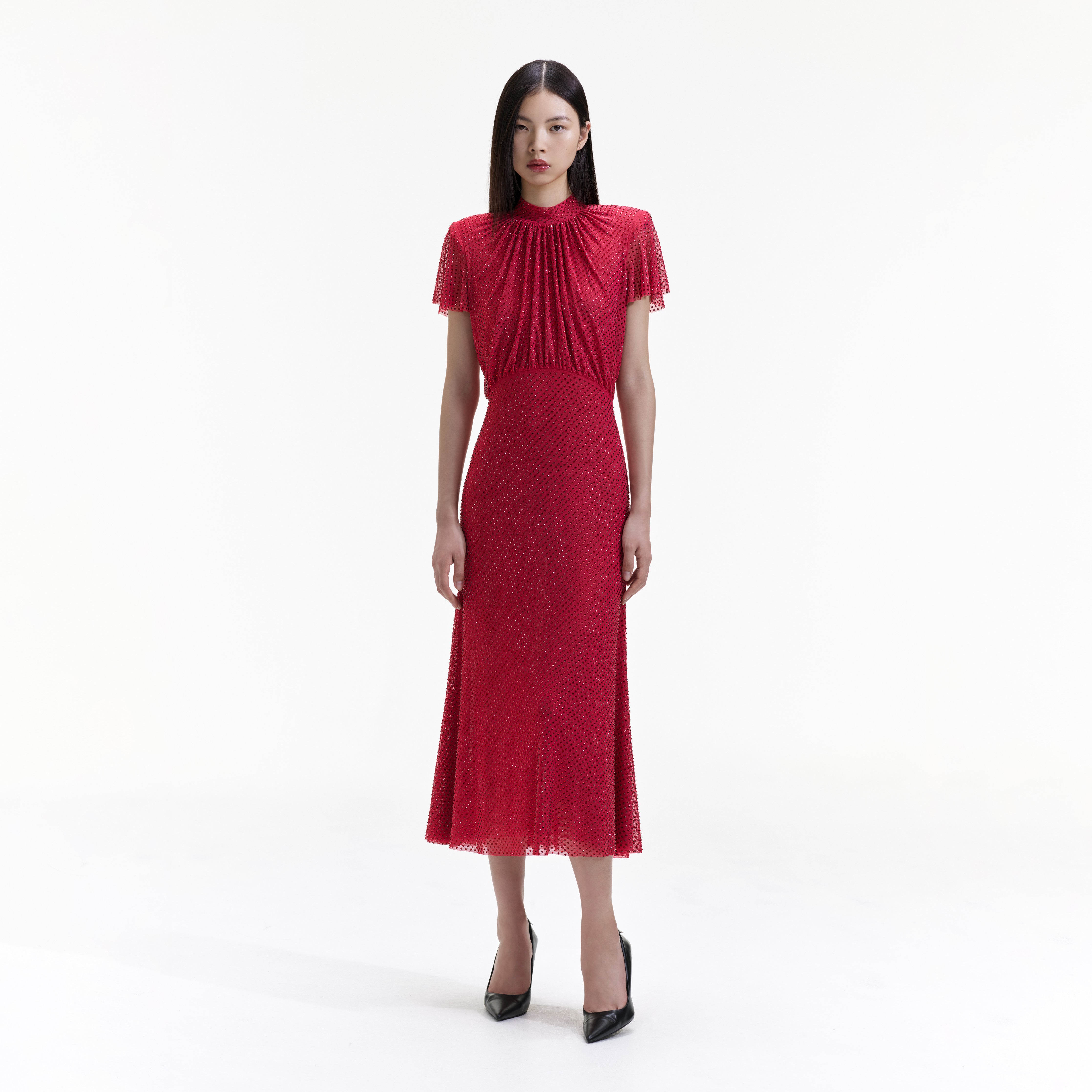 Self portrait clearance mesh midi dress