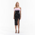 Black Sequin Split Feather Midi Dress