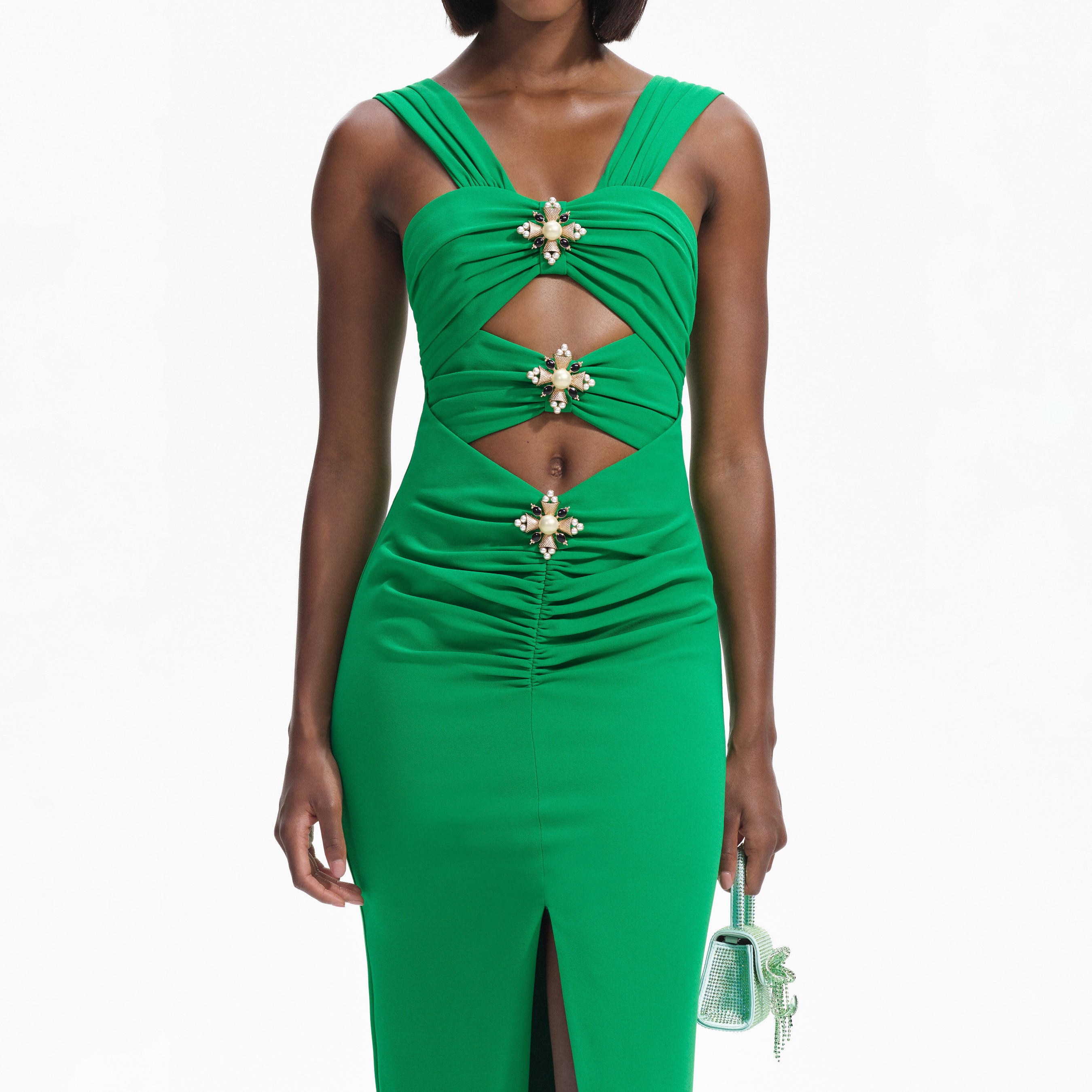 Green Crepe Cut-Out Maxi Dress