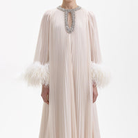 Cream Chiffon Feather Midi Dress