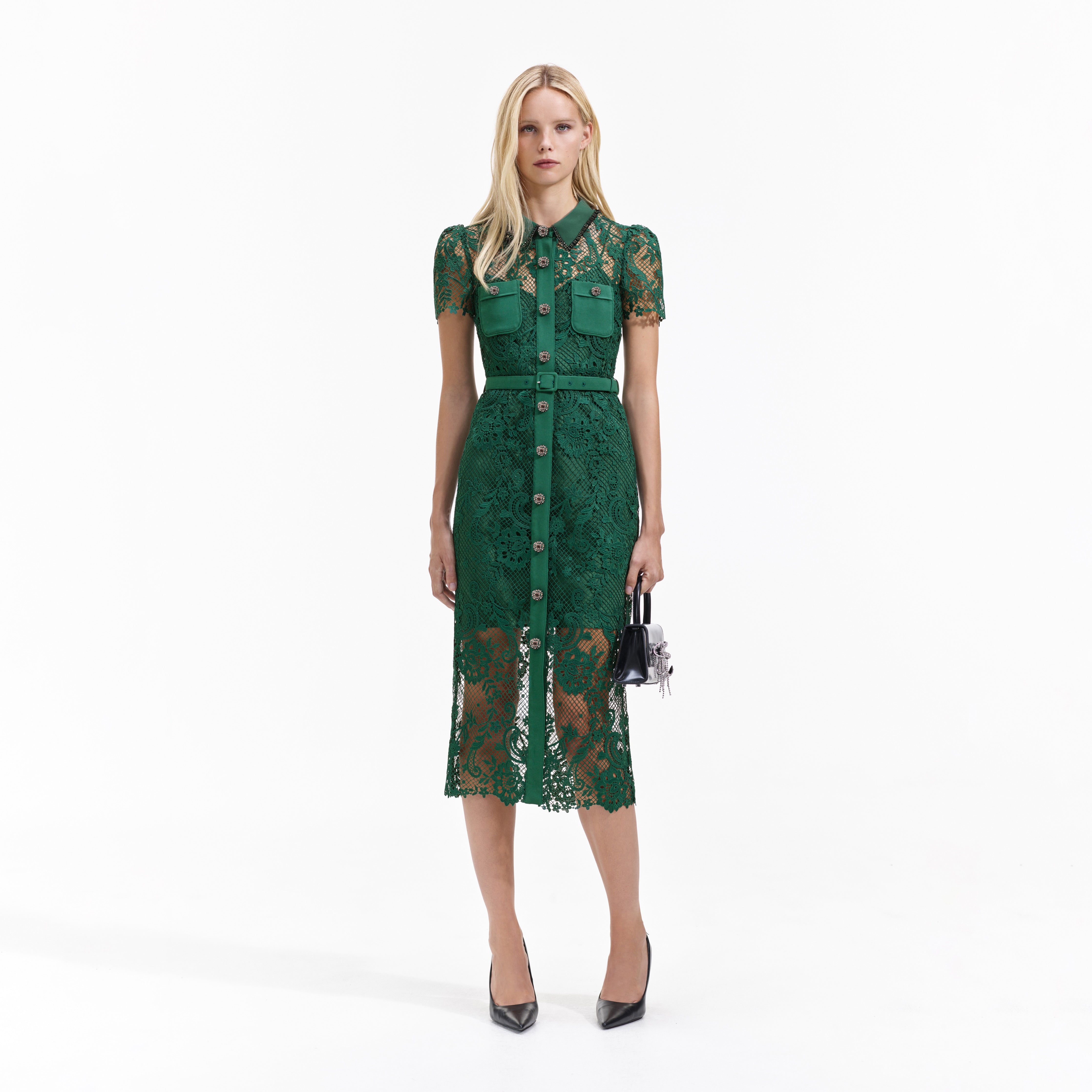 Lace midi best sale dress green