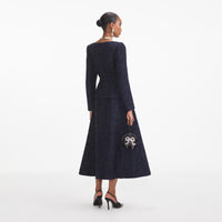 Navy Metallic Boucle Midi Dress