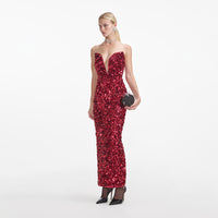 Red 3D Sequin Midi Dress