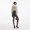 Gold Metallic Tie Neck Blouse