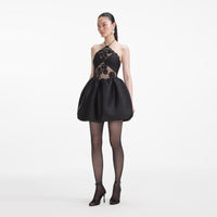 Black Taffeta Halterneck Mini Dress