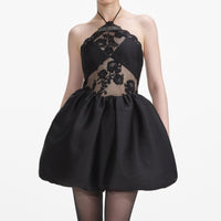 Black Taffeta Halterneck Mini Dress