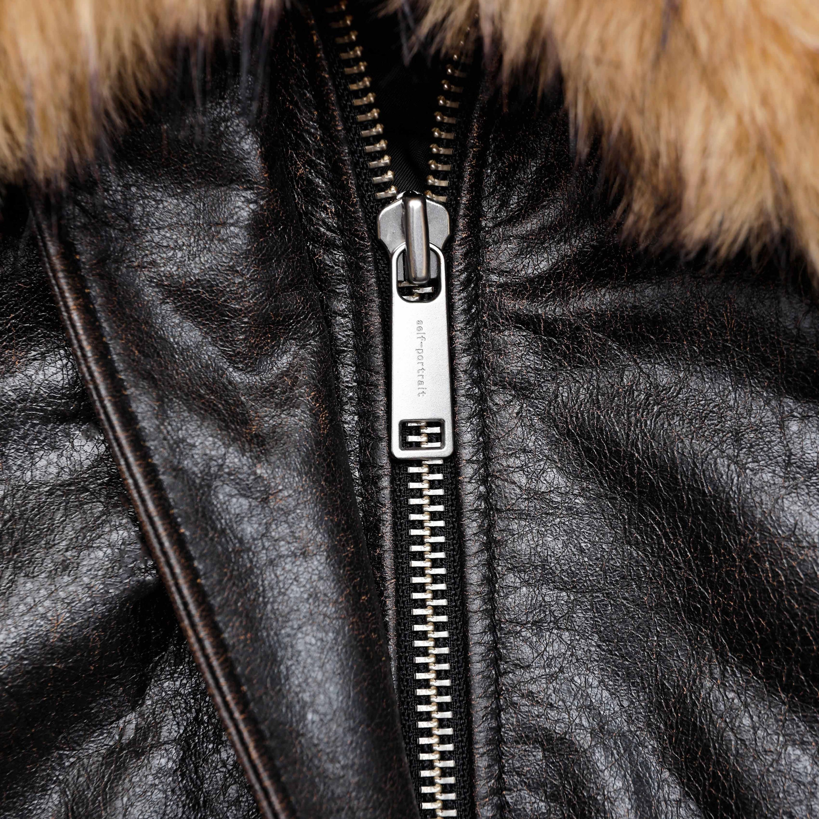 Black Leather Shearling Collar Jacket