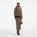 Brown Herringbone Midi Skirt