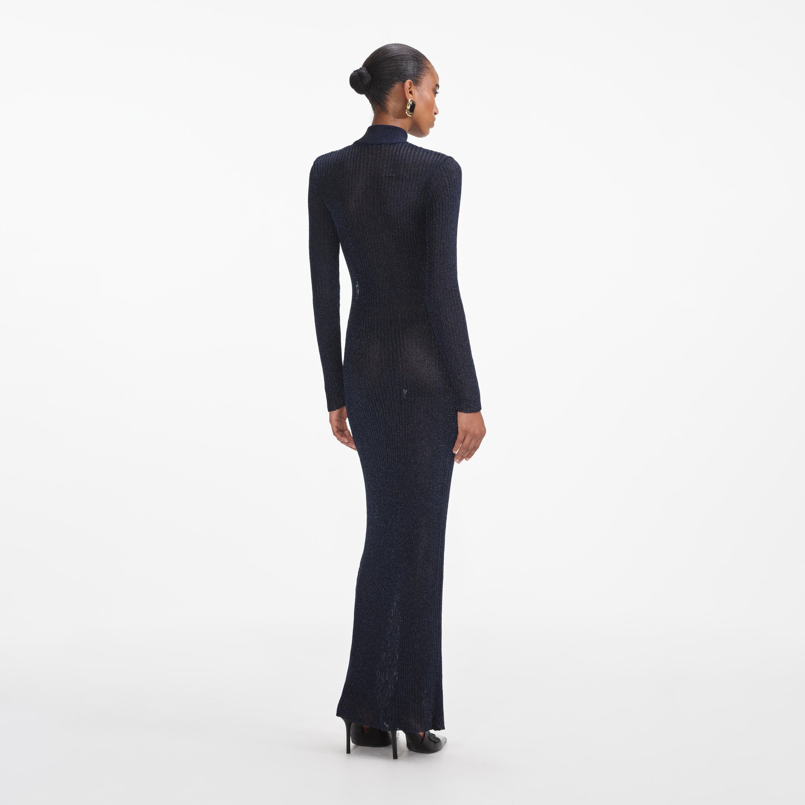 Navy Lurex Knit Maxi Dress