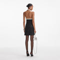 Black Boucle Pearl Trim Mini Dress
