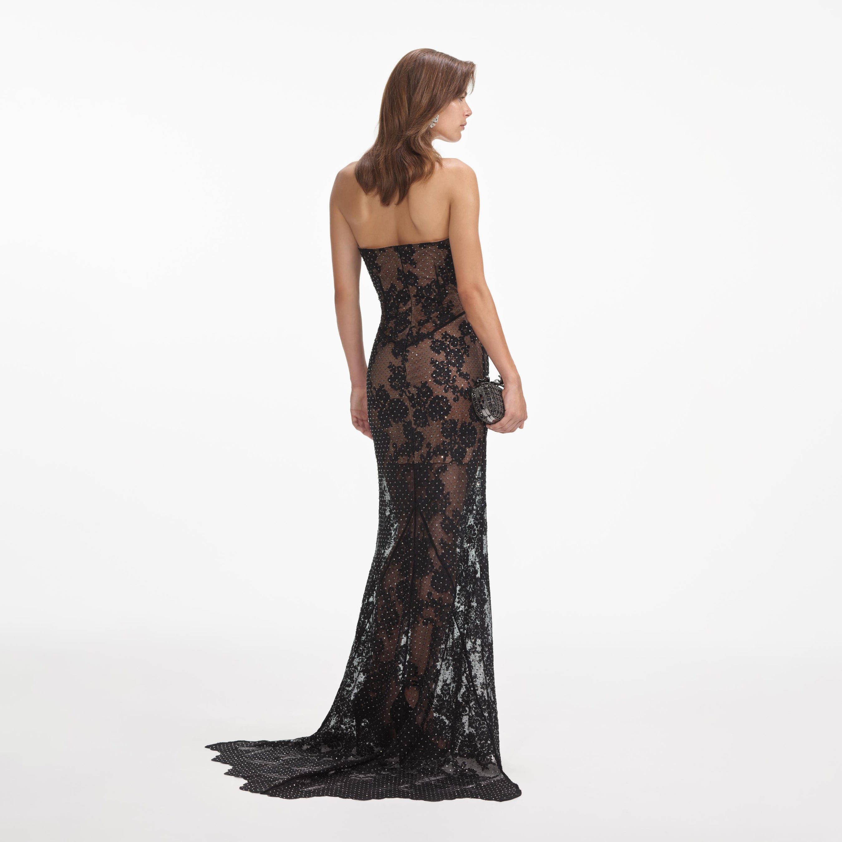 Black Rhinestone Lace Maxi Dress