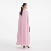 Pink Chiffon Cape Midi Dress