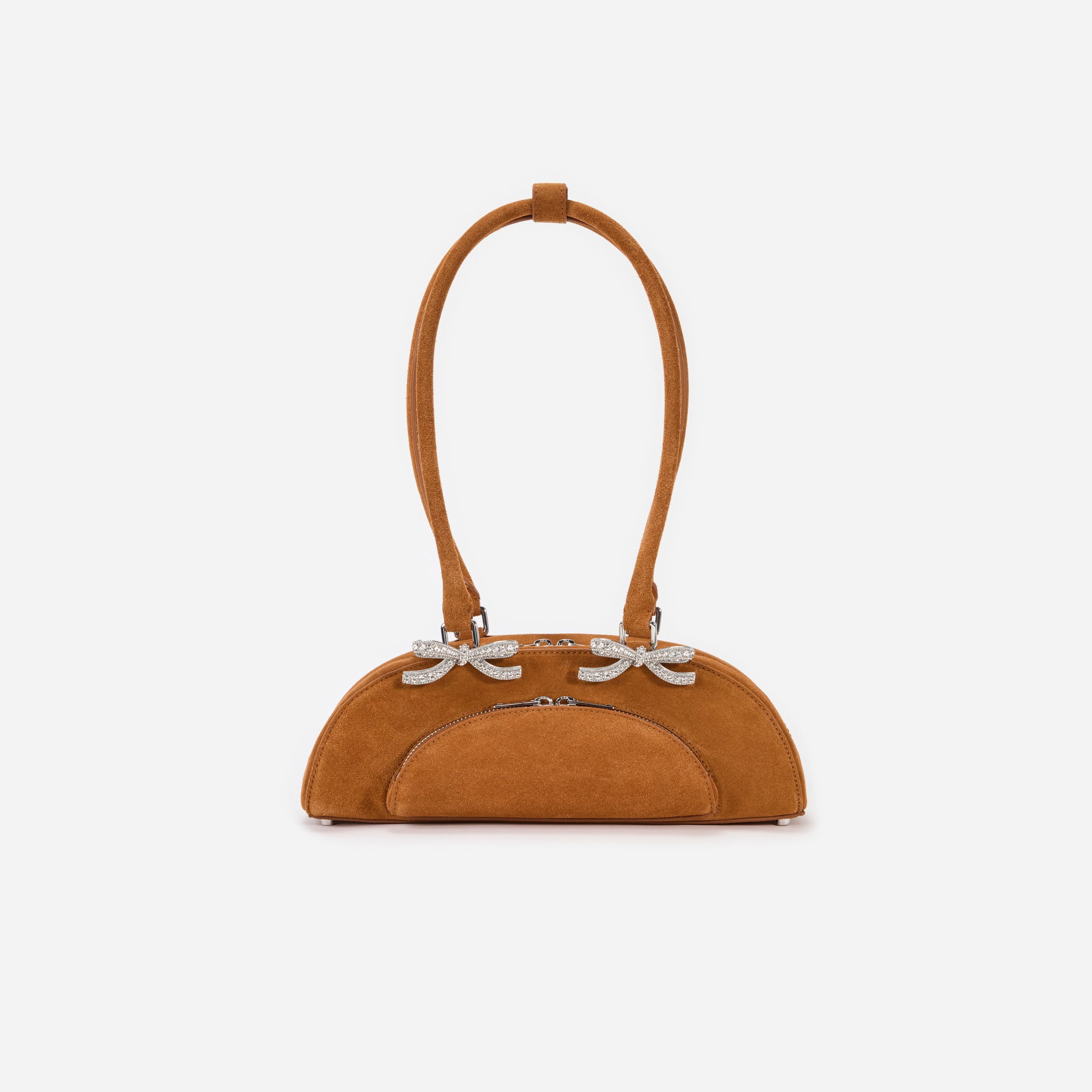 Brown Suede Curved Shoulder Bag