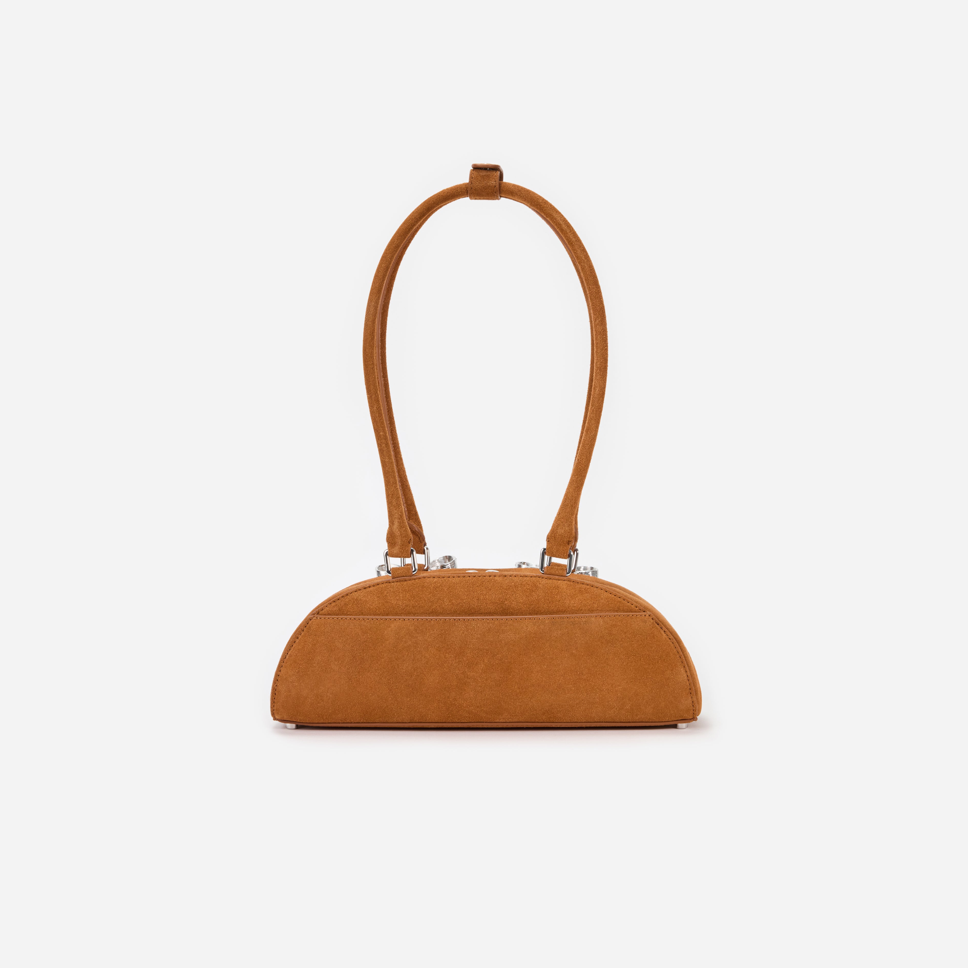 Brown Suede Curved Shoulder Bag