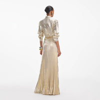 Gold Metallic Pussy Bow Maxi Dress