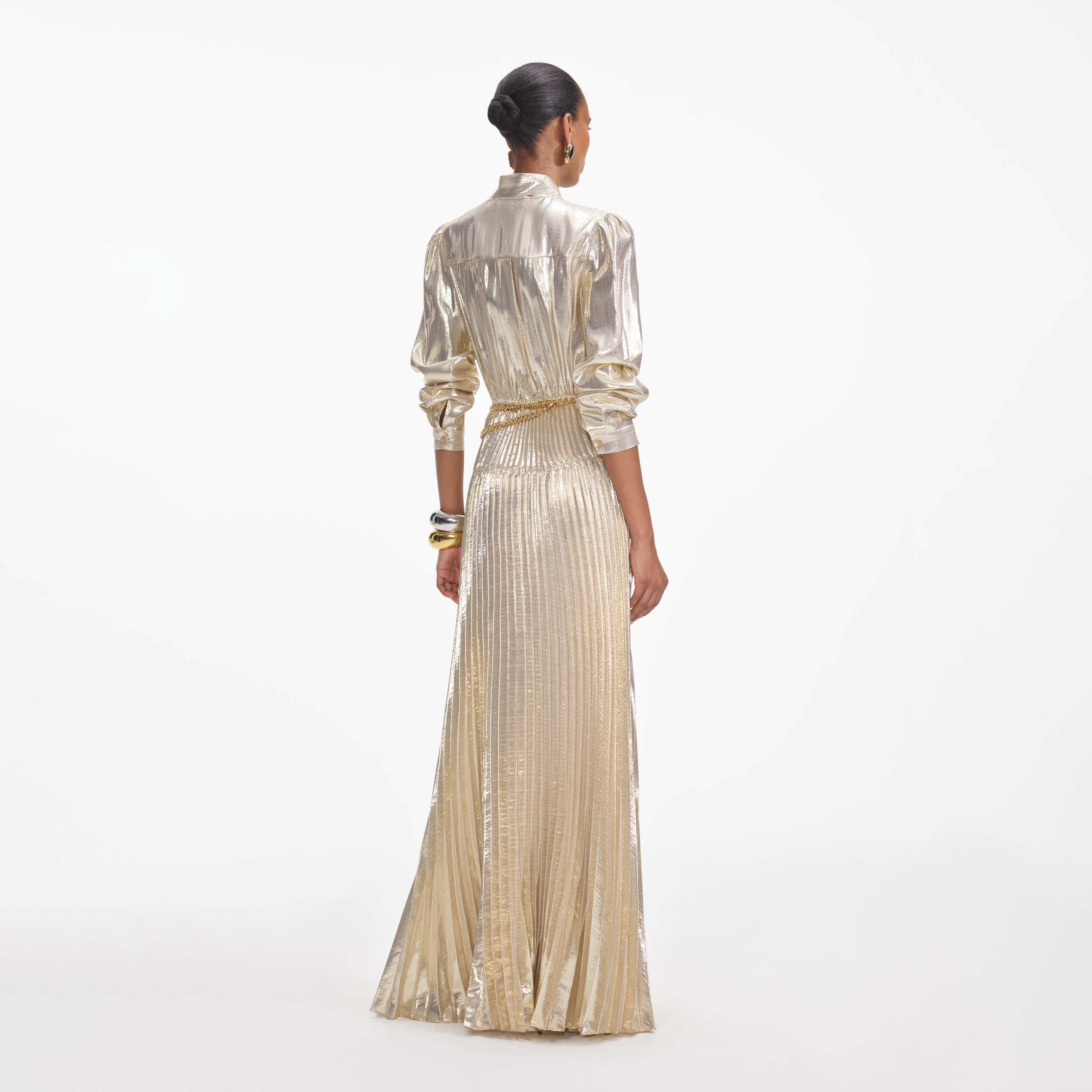 Gold Metallic Tie Neck Maxi Dress