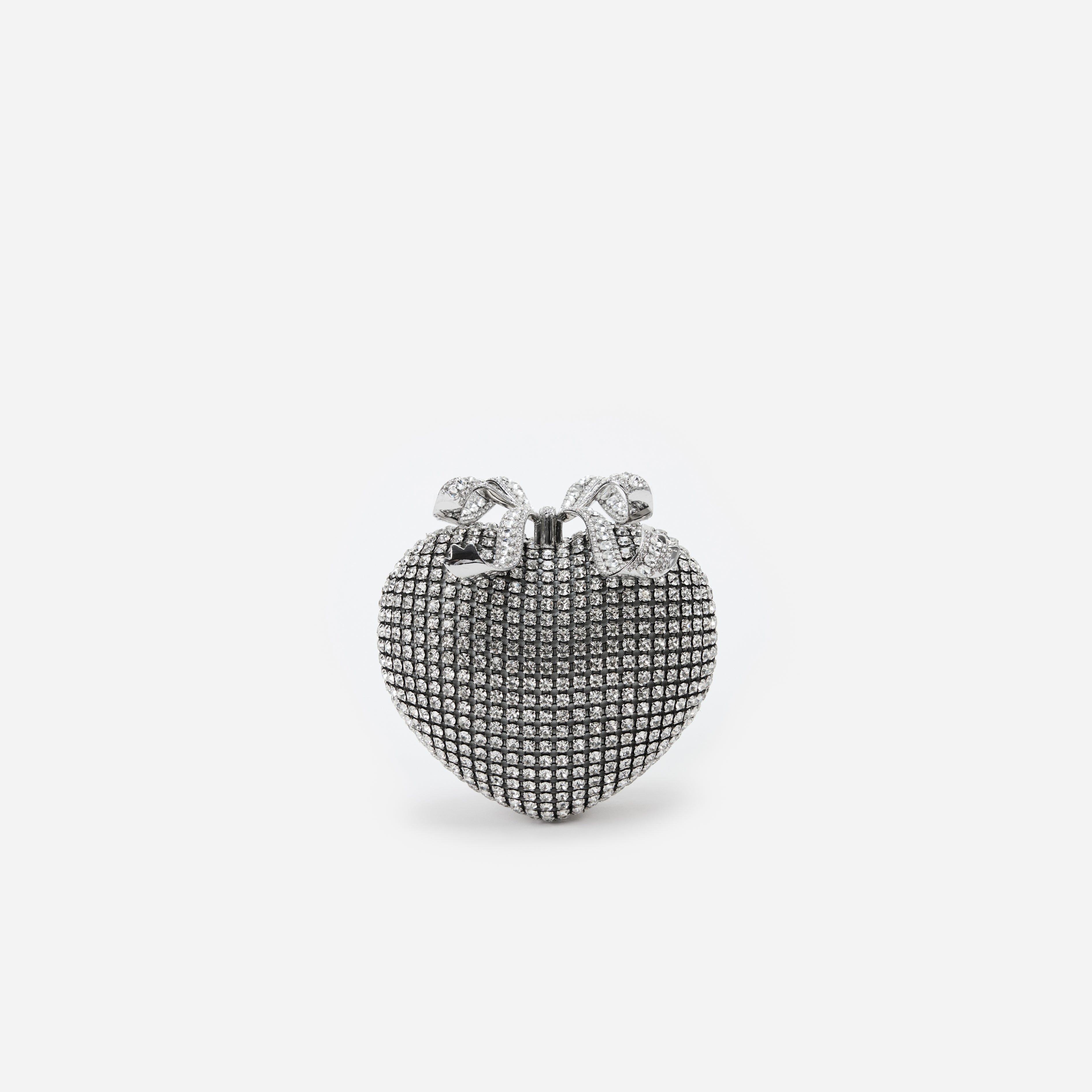 Silver Crystal Heart Clutch