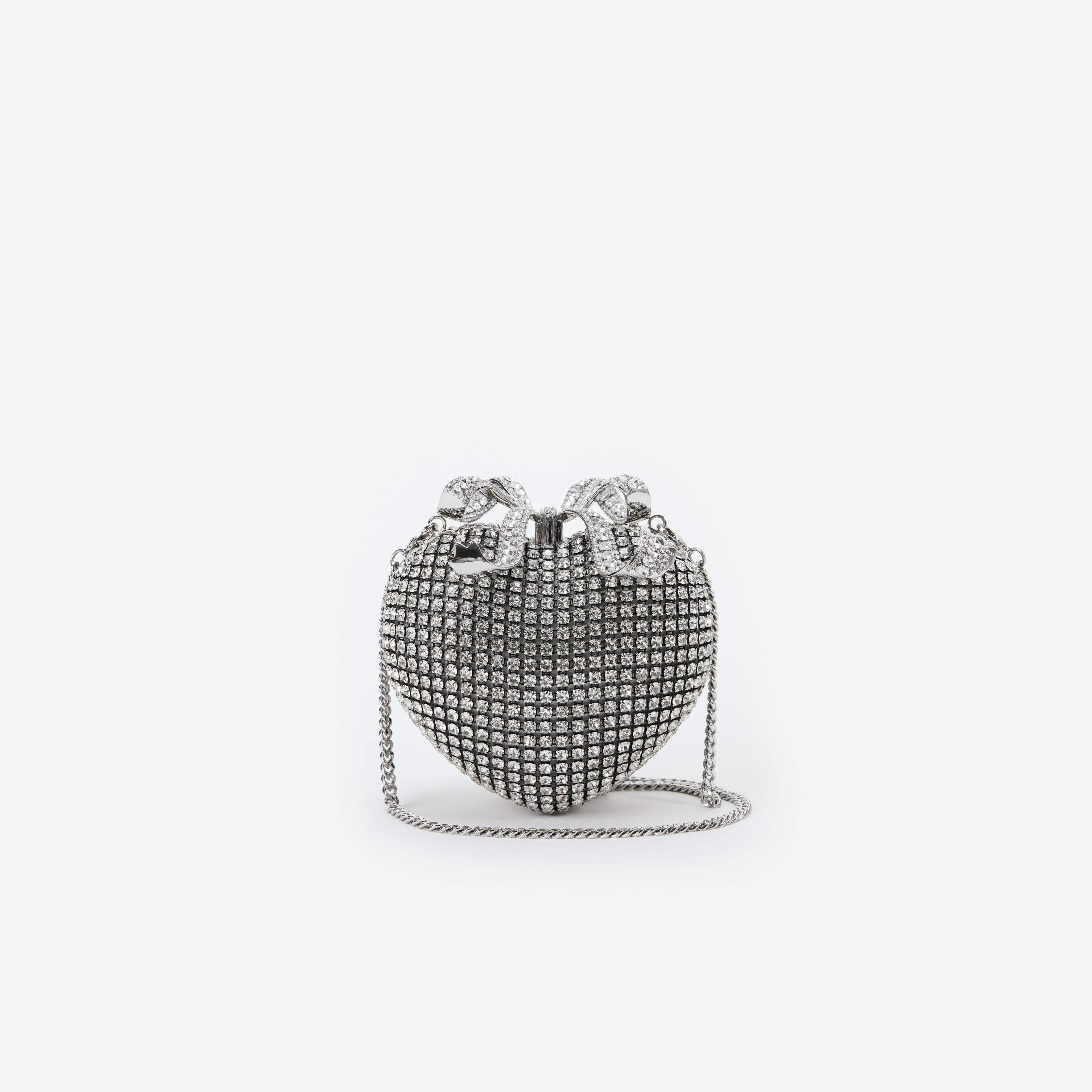 Silver Crystal Heart Clutch
