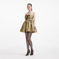 Gold Metallic Jacquard Mini Dress