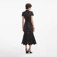 Black Flower Lace Midi Dress