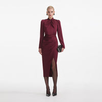 Burgundy Satin Midi Dress