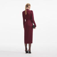 Burgundy Satin Midi Dress