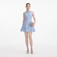 Blue Flower Lace Mini Dress