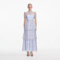 Blue Beaded Sequin Lace Maxi Dress