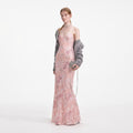 Pink Embellished Velvet Maxi Dress