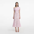 Pink Rhinestone Lace Midi Dress