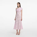Pink Rhinestone Lace Midi Dress