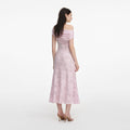 Pink Rhinestone Lace Midi Dress