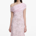 Pink Rhinestone Lace Midi Dress