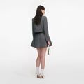 Grey Herringbone Scarf Detail Jacket