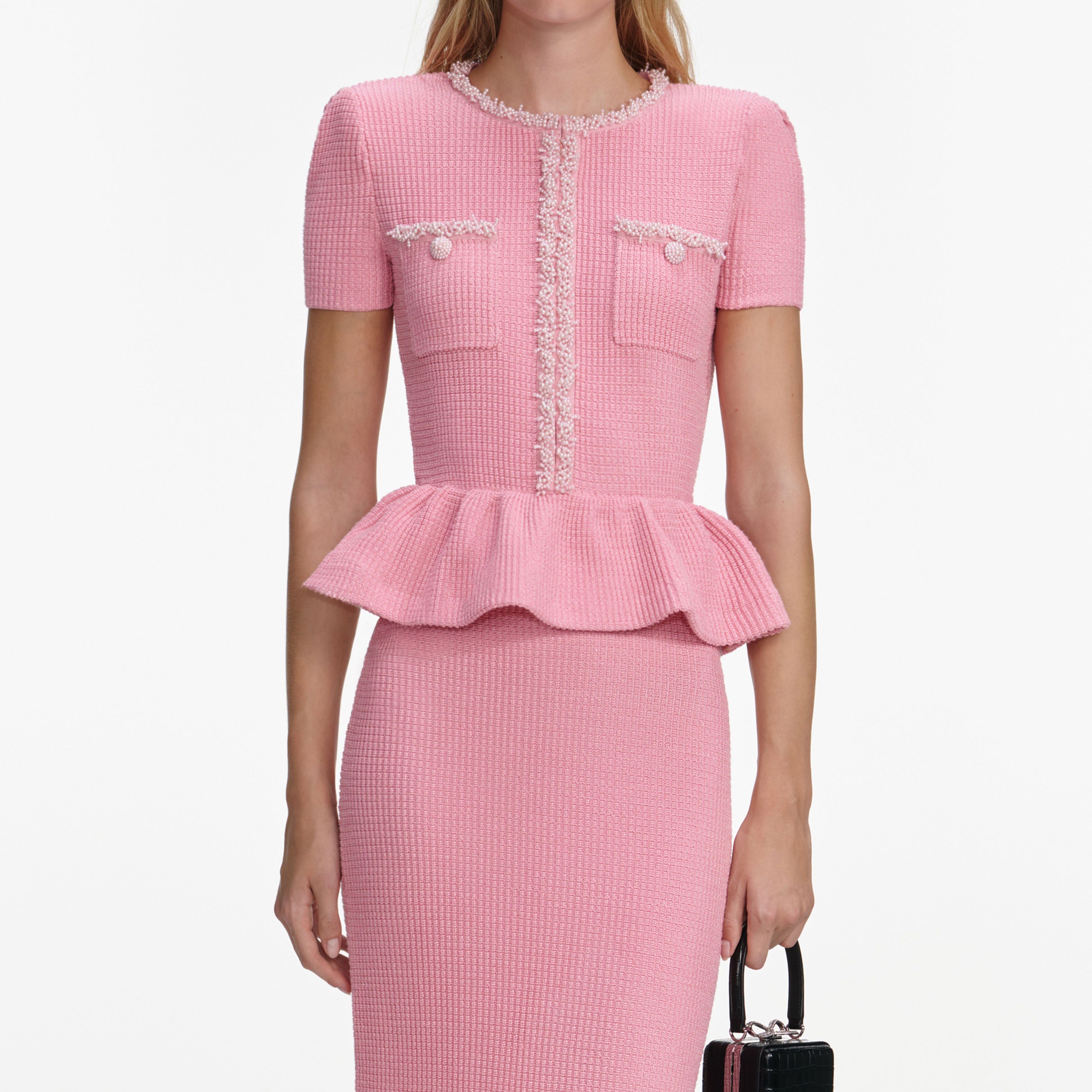 Pink Peplum Knit Midi Dress