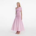 Pink Cotton Draped Knit Midi Dress